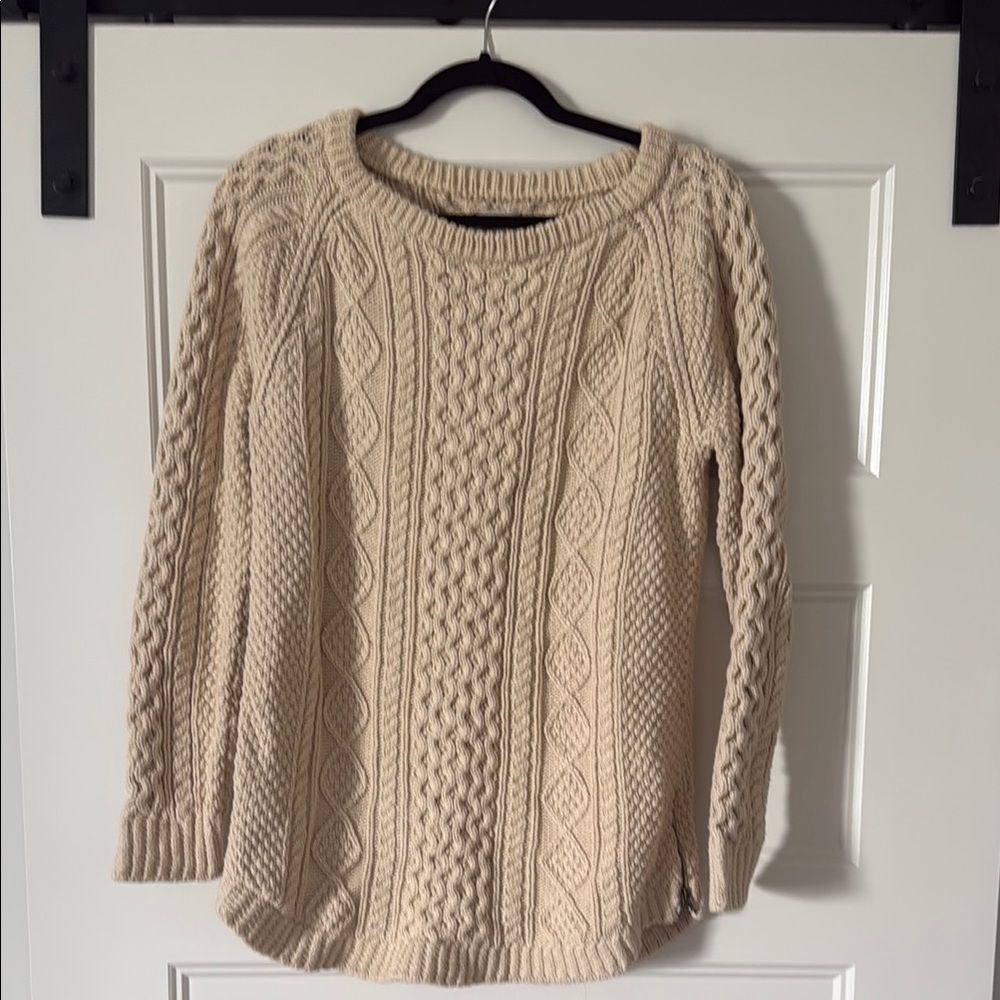 L.L. Bean Beige Fisherman’s Cotton Tunic Cable Knit Sweater